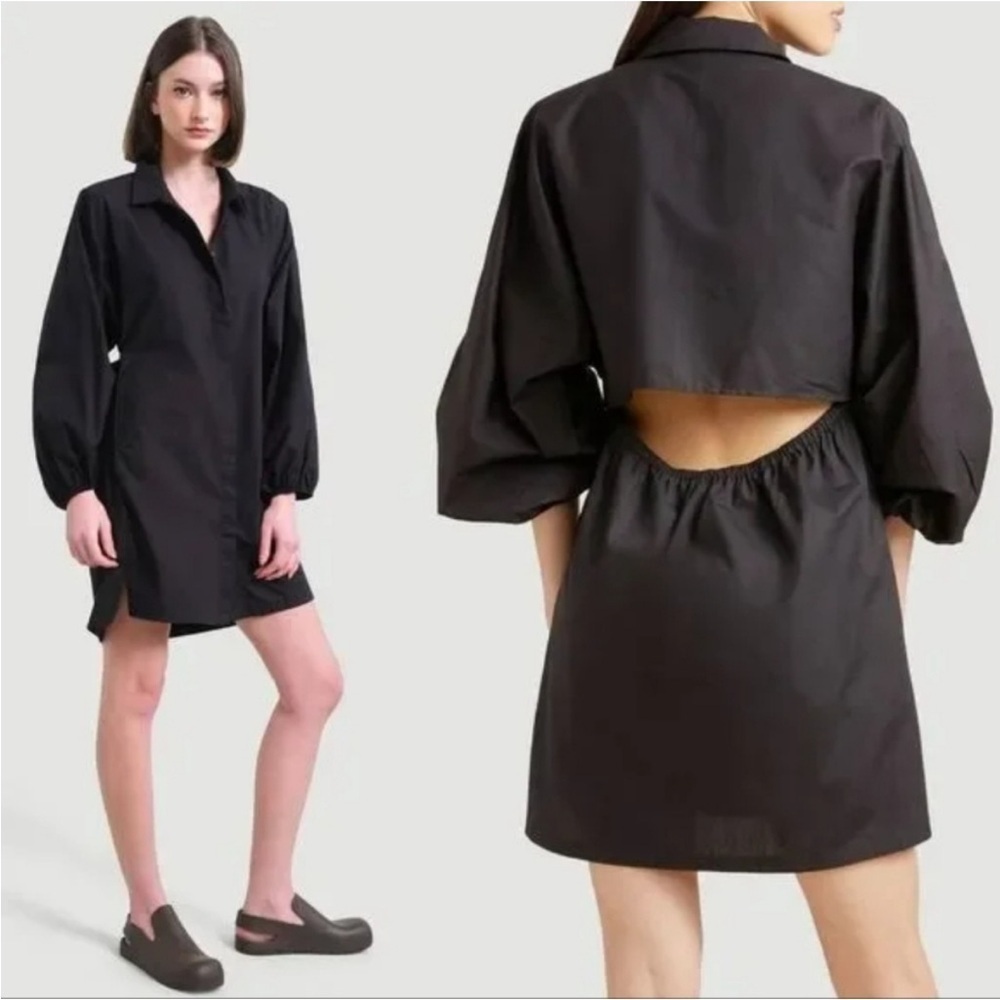 Modern Citizen Emma Open Back Shirt Dress Button Down Black Cotton Sizes L S